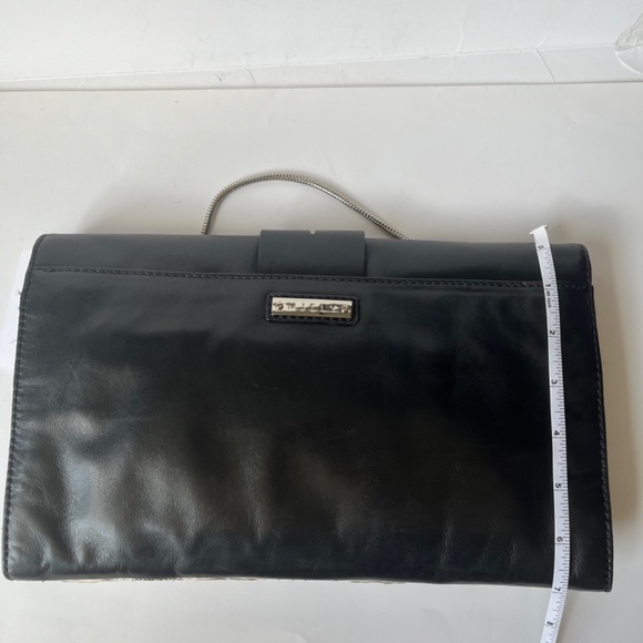 MILLY Mercer Snakeskin Black Leather Shoulder Chain Envelope Clutch - Picture 4 of 11